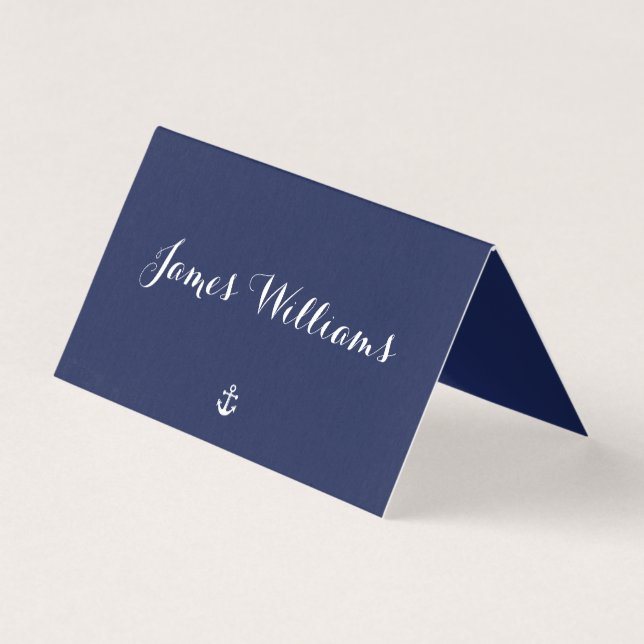 Navy Blue Nautic Faltplace Setting Cards (Vorderseite)