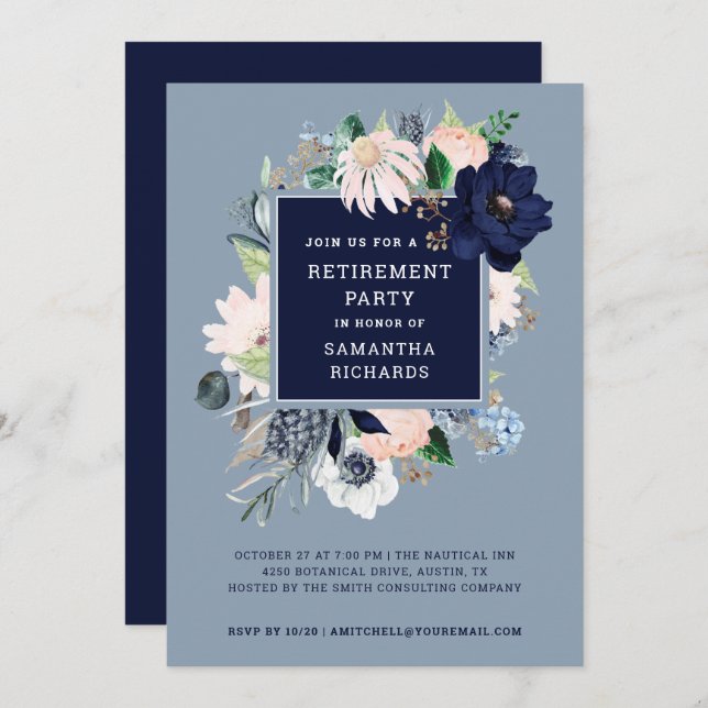 Navy Blue Nautic Floral| Party für die Altersverso Einladung