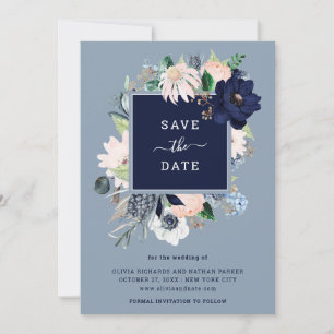 Navy Blue Nautic Floral Save The Date
