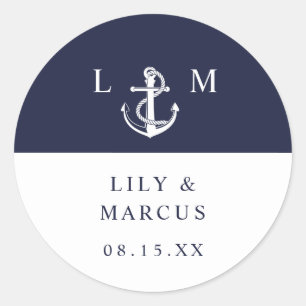 Navy Blue Nautic Monogram Gastgeschenk Hochzeit Runder Aufkleber