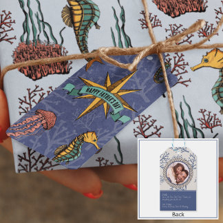 Navy Blue Nautic Star Custom Text & Foto Marine Geschenkanhänger