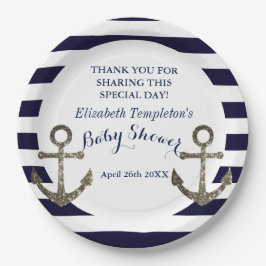 Navy Blue Nautical Anchor Baby Dusche Pappteller
