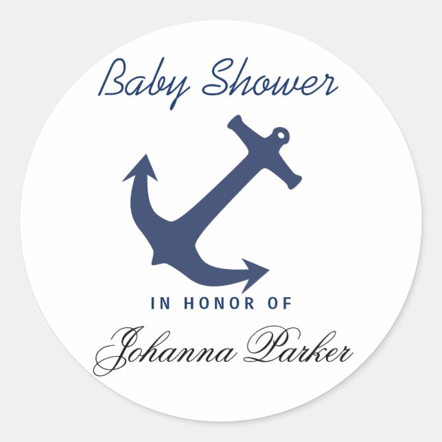 Navy Blue Nautical Anchor Baby Dusche Runder Aufkleber (Vorderseite)
