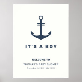 Navy Blue Nautical Anchor Baby Dusche Willkommen Poster