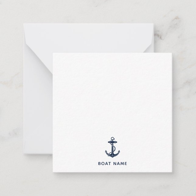 Navy Blue Nautical Anchor Boat Name Custom Mitteilungskarte (Vorderseite)