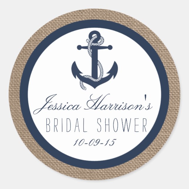 Navy Blue Nautical Anchor Brautparty Stickers (Vorderseite)