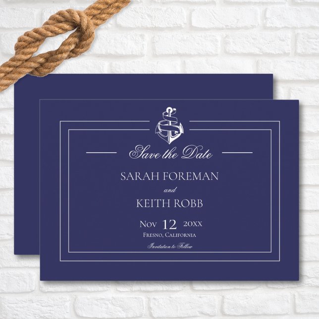 Navy Blue Nautical Anchor Hochzeit speichern das D Save The Date (Navy Nautical Wedding Save The Date Card)