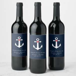 Navy Blue Nautical Anchor Hochzeit Vielen Dank Weinetikett