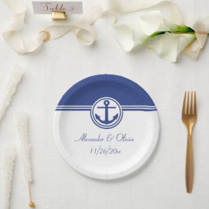Navy Blue Nautical Anchor Pappteller