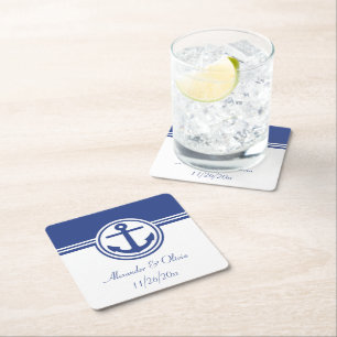 Navy Blue Nautical Anchor Rechteckiger Pappuntersetzer