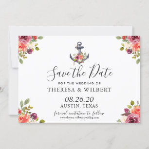 Navy Blue Nautical Anchor Save the Date
