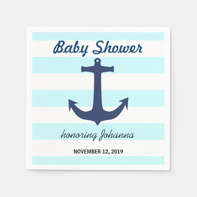 Navy Blue Nautical Anchor Stripes Baby Dusche Serviette (Vorderseite)