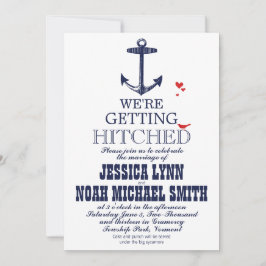 Navy Blue Nautical Anchor Typografy Red Wedding Einladung