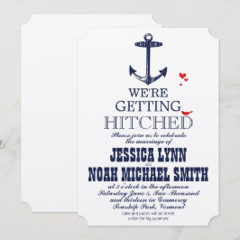 Navy Blue Nautical Anchor Typografy Red Wedding Einladung