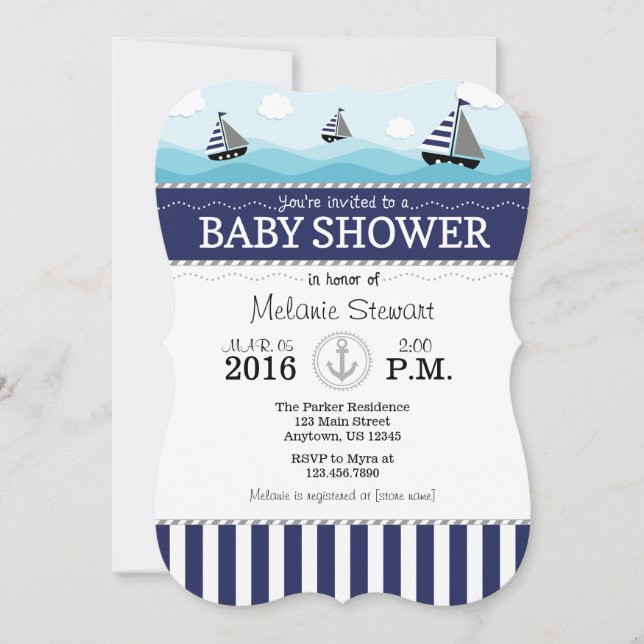 Navy Blue Nautical Baby Shower Einladung (Vorderseite)