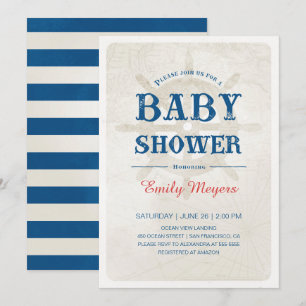 Navy Blue Nautical Baby Shower Einladung