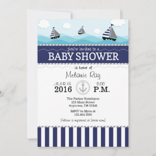 Navy Blue Nautical Baby Shower Einladung