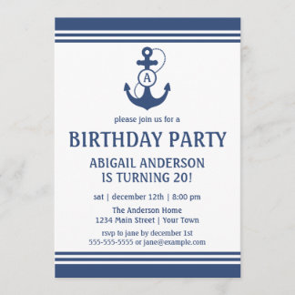 Navy Blue Nautical Birthday Party Einladungen