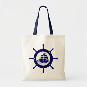 Navy Blue Nautical Boat Wheel Tragetasche