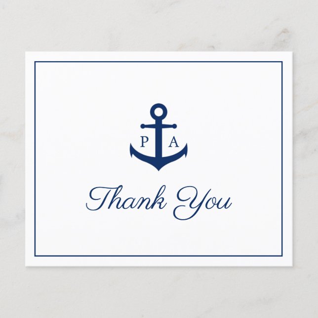 Navy Blue Nautical Budget Hochzeit Dankeschön Kart (Vorderseite)