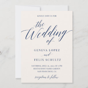 Navy Blue Nautical Elegante Calligraphy Wedding In Einladung