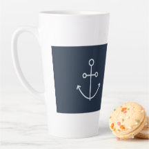 Navy Blue Nautical Minimal Anchor Latte Tasse