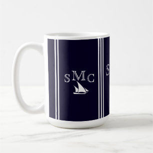 Navy Blue Nautical Monogram Sailboat Ceilampe Kaffeetasse