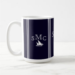 Navy Blue Nautical Monogram Sailboat Ceillampe Kaffeetasse