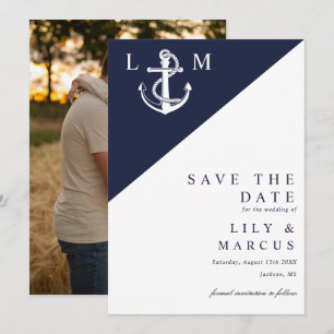 Navy Blue Nautical Monogram Wedding Foto Save The Date