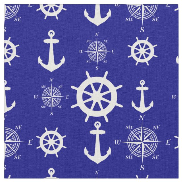 Navy Blue Nautical Muster Stoff (Nahaufnahme)
