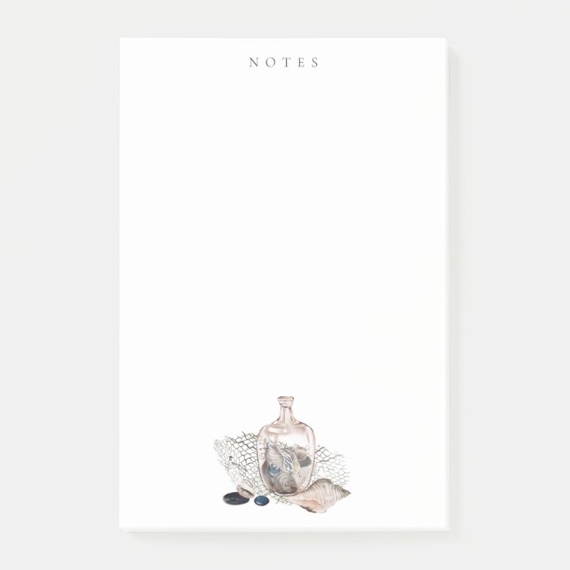 Navy Blue Nautical Ocean Muscheln in einer Flasche Post-it Klebezettel (Vorderseite)