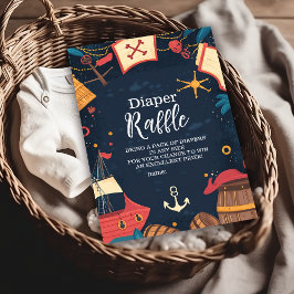 Navy Blue Nautical Pirate Baby Show Diapper Raffle Begleitkarte