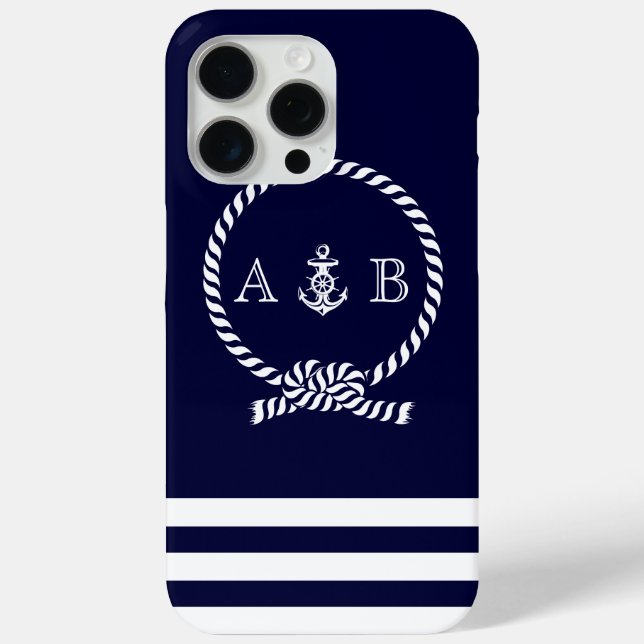 Navy Blue Nautical Rope and Anchor Mit Monogramm Case-Mate iPhone Hülle (Rückseite)