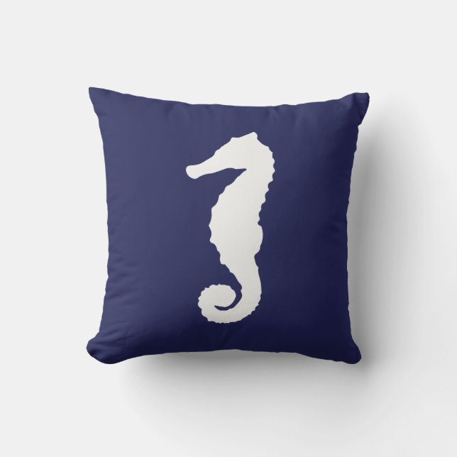 Navy Blue Nautical Seepferd Kissen (Vorderseite)