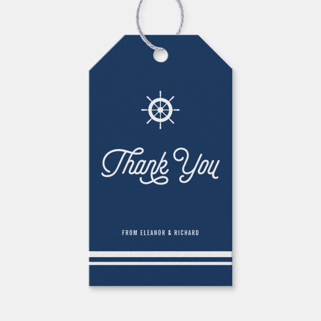 Navy Blue Nautical Vielen Dank, Script mit Helm Geschenkanhänger (Vorderseite)
