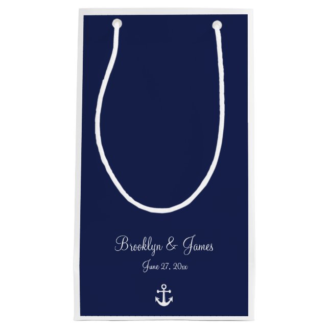 Navy Blue Nautical Wedding Gift Bags Kleine Kleine Geschenktüte (Vorderseite)