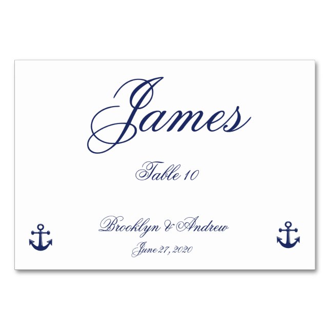 Navy Blue Nautical Wedding Platzkarten Tischnummer (Vorderseite)