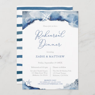 Navy Blue Nautical Wedding Probe Dinner Einladung