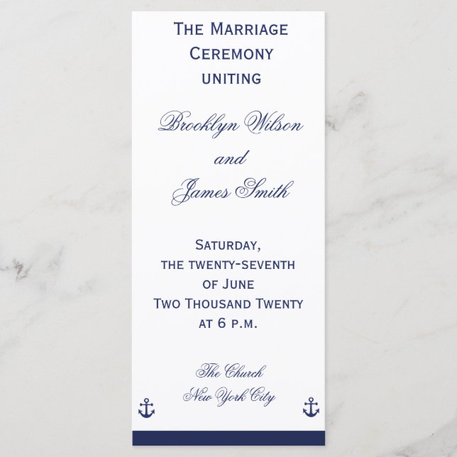 Navy Blue Nautical Wedding Programme (Vorderseite)