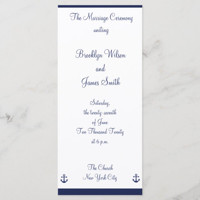 Navy Blue Nautical Wedding Programme (Vorderseite)