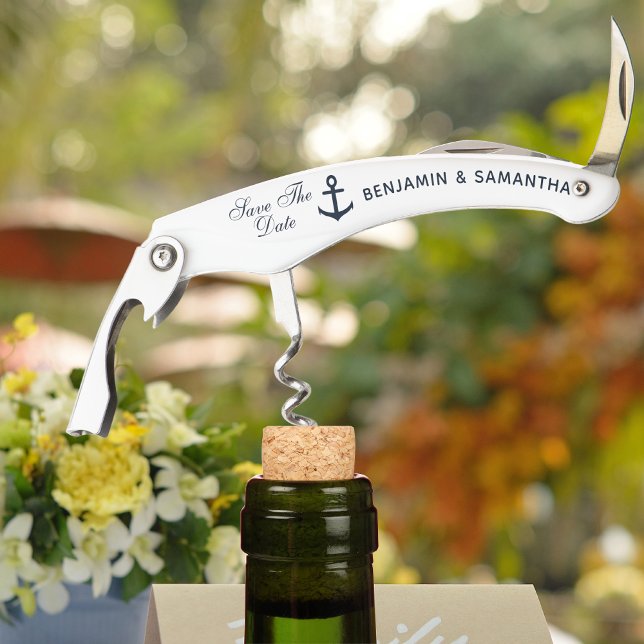 Navy Blue Nautical Wedding rettet das Datum Kellnermesser (Navy Blue Nautical Wedding Save The Date Waiter's Corkscrew
)
