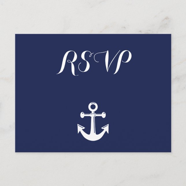 Navy Blue Nautical Wedding RSVP Postcard Einladungspostkarte (Vorderseite)