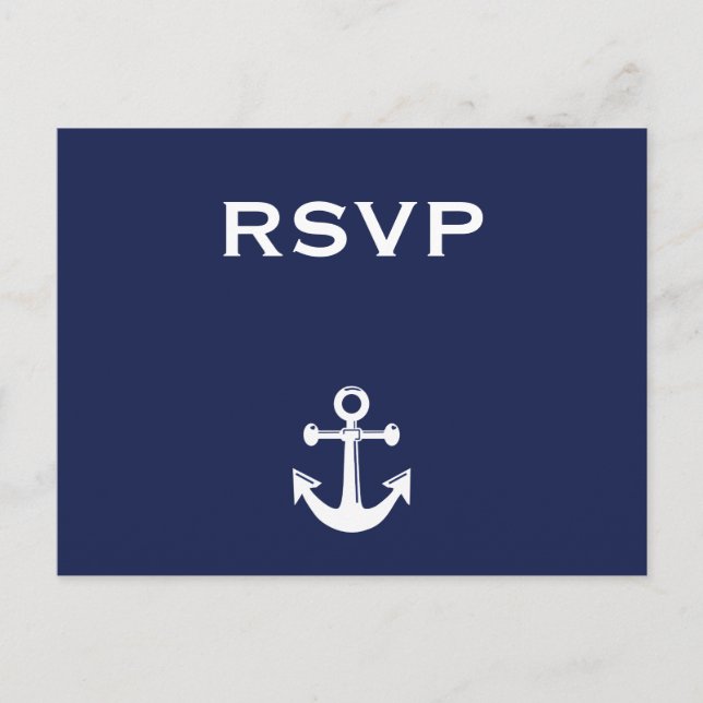 Navy Blue Nautical Wedding RSVP Postcard Einladungspostkarte (Vorderseite)