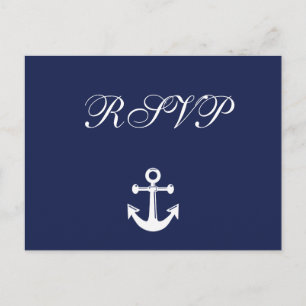 Navy Blue Nautical Wedding RSVP Postcard Einladungspostkarte