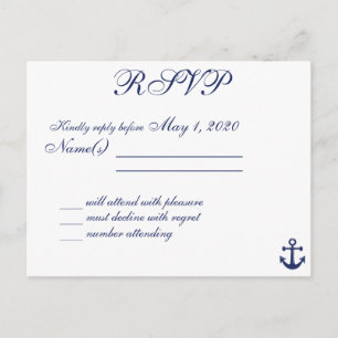 Navy Blue Nautical Wedding RSVP Postkartennamen Einladungspostkarte