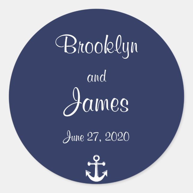Navy Blue Nautical Wedding Stickers mit Anker (Vorderseite)