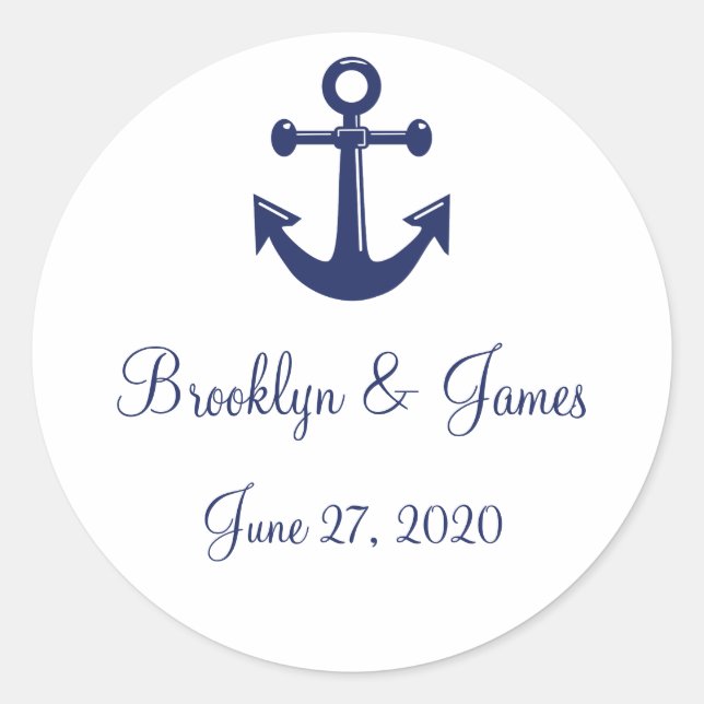 Navy Blue Nautical Wedding Stickers mit Anker (Vorderseite)
