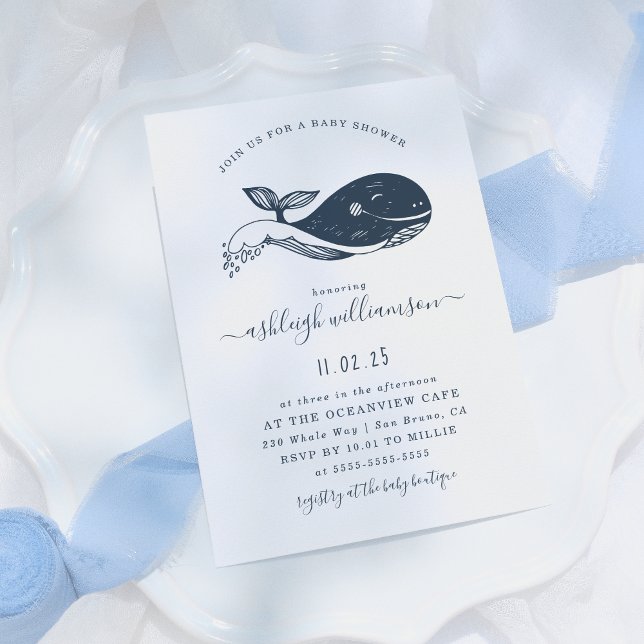Navy Blue Nautical Whale Baby Shower Einladung (Von Creator hochgeladen)
