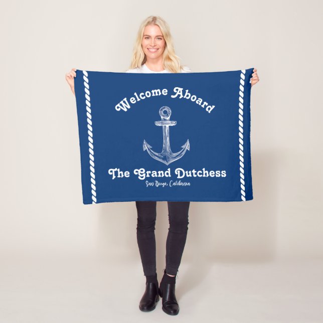 Navy Blue Nautical Willkommen bei Custom Boote Fleecedecke (Beispiel)