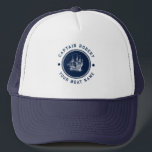 Navy Blue Nautical Wind Sailing Truckerkappe<br><div class="desc">Hochzeitsvorlage für die Namen und Termine eines Vintagen Segel-Segelbootes in Navy und Weiß.</div>